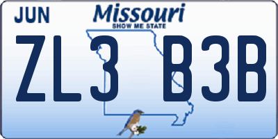 MO license plate ZL3B3B