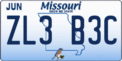 MO license plate ZL3B3C