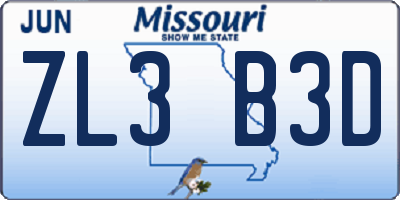 MO license plate ZL3B3D