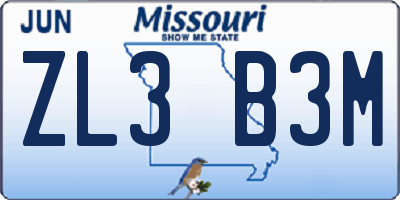 MO license plate ZL3B3M