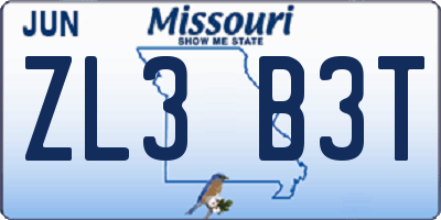 MO license plate ZL3B3T