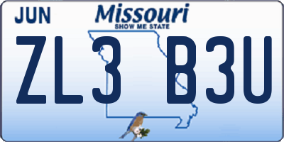 MO license plate ZL3B3U
