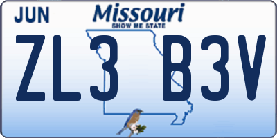 MO license plate ZL3B3V