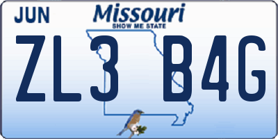 MO license plate ZL3B4G