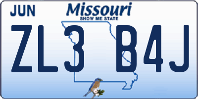 MO license plate ZL3B4J