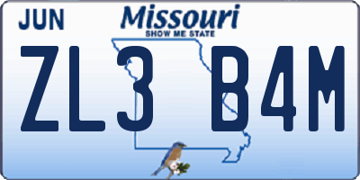 MO license plate ZL3B4M