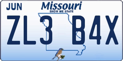 MO license plate ZL3B4X