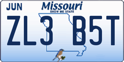 MO license plate ZL3B5T