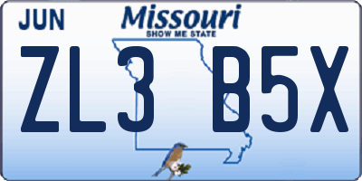 MO license plate ZL3B5X