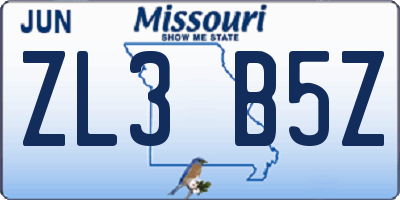 MO license plate ZL3B5Z