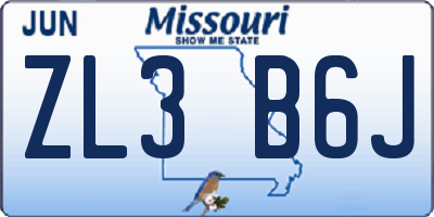 MO license plate ZL3B6J