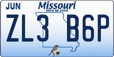 MO license plate ZL3B6P