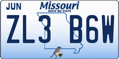 MO license plate ZL3B6W