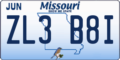 MO license plate ZL3B8I