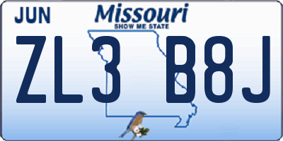 MO license plate ZL3B8J