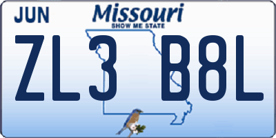 MO license plate ZL3B8L