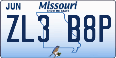 MO license plate ZL3B8P