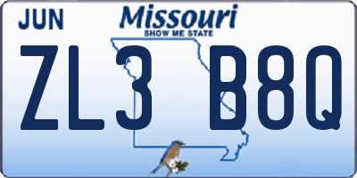 MO license plate ZL3B8Q