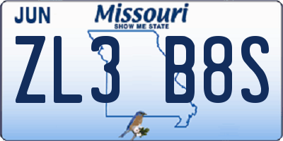 MO license plate ZL3B8S