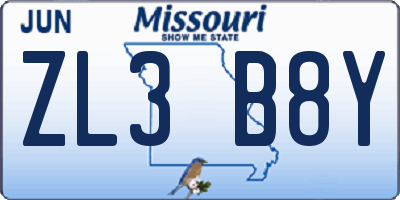 MO license plate ZL3B8Y