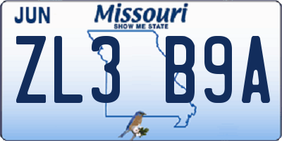 MO license plate ZL3B9A