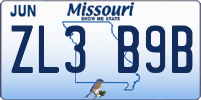 MO license plate ZL3B9B