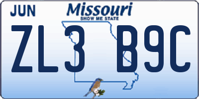 MO license plate ZL3B9C