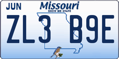 MO license plate ZL3B9E