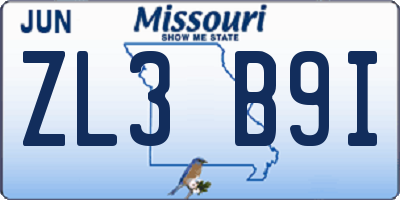 MO license plate ZL3B9I