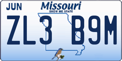 MO license plate ZL3B9M