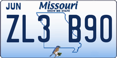 MO license plate ZL3B9O