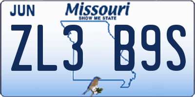MO license plate ZL3B9S