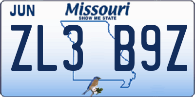 MO license plate ZL3B9Z