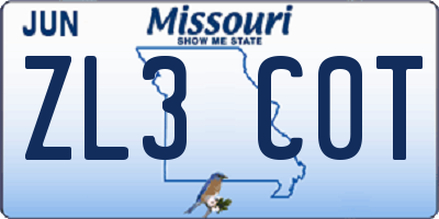 MO license plate ZL3C0T