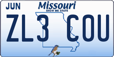 MO license plate ZL3C0U