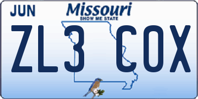 MO license plate ZL3C0X