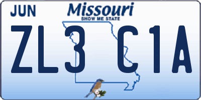 MO license plate ZL3C1A