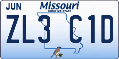 MO license plate ZL3C1D