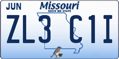 MO license plate ZL3C1I