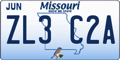MO license plate ZL3C2A