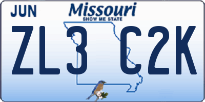 MO license plate ZL3C2K