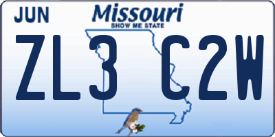 MO license plate ZL3C2W