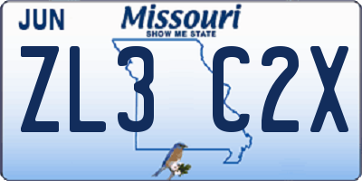 MO license plate ZL3C2X