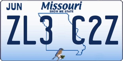 MO license plate ZL3C2Z