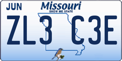 MO license plate ZL3C3E