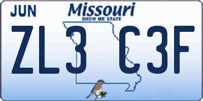 MO license plate ZL3C3F