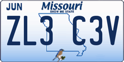 MO license plate ZL3C3V