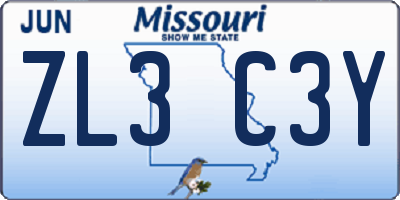 MO license plate ZL3C3Y