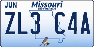 MO license plate ZL3C4A