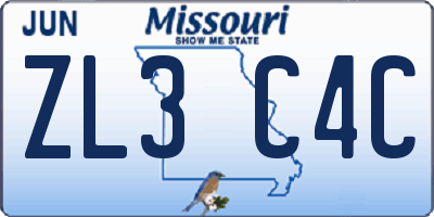 MO license plate ZL3C4C